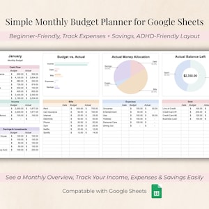 Budget Planner Google Sheet Monthly Budget Spreadsheet Paycheck Budget Template Financial Planner Beginners Budgeting Spreadsheet