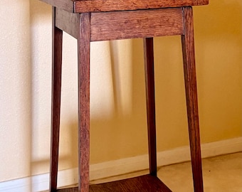 Antique Mission Oak Plant Stand Arts and Crafts Tabouret Side Table Early 1900s Solid Quarter Sawn Oak
