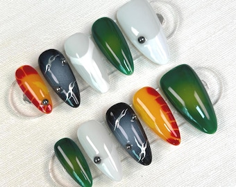 Colorful Graffiti Hand Painted Nails, Custom Press On Nails, Hand Made Press on Nails, Faux Acrylic Nails, Gel Nails,Press on Nails