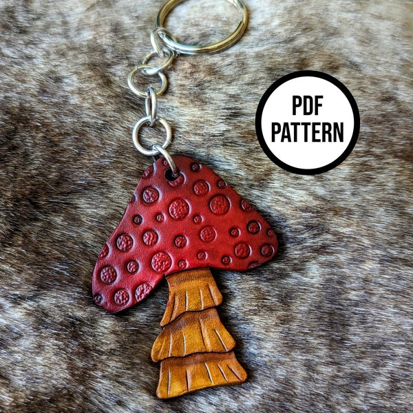 Mushroom Leather Keychain - PDF Pattern for Leatherwork