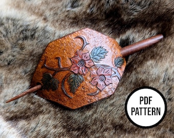 Wild Rose Leather Hair Stick - PDF Pattern for Leatherwork