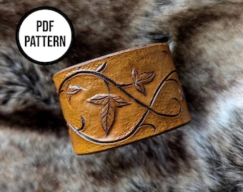 Puño de cuero con hojas de Mallorn - Patrón PDF para marroquinería