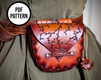 Bolsa de cinturón de cuero con enredaderas labradas - Patrón PDF para marroquinería