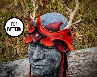 Woodland Crown, Headpiece with Antlers - PDF Pattern for Leather