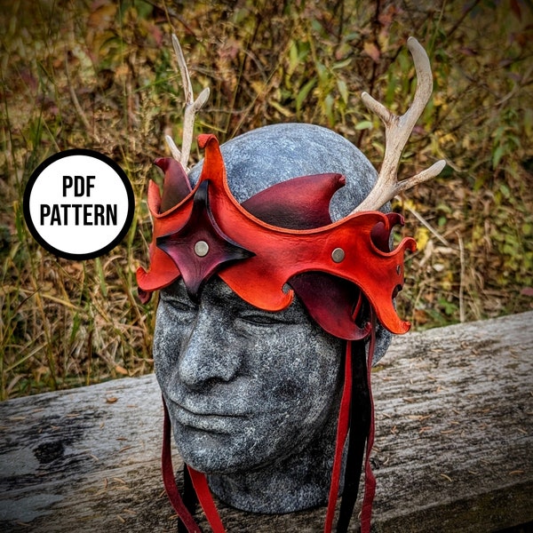 Woodland Crown, Headpiece with Antlers - PDF Pattern for Leather