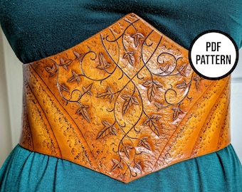 Leather Corset Belt with Vines - PDF Pattern for Leatherwork