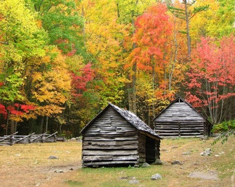 Smoky Mountains Jim Bales Historic Cabin Photograph: Autumn Colors Landscape Art