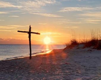 Old Rugged Cross at Beach Sunset Photogrpah