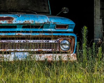 Rusty old Truck with Jesus Car Tag Photograph