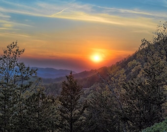 Smoky Mountains Sunset Photo, Foothills Parkway Spring Sunset