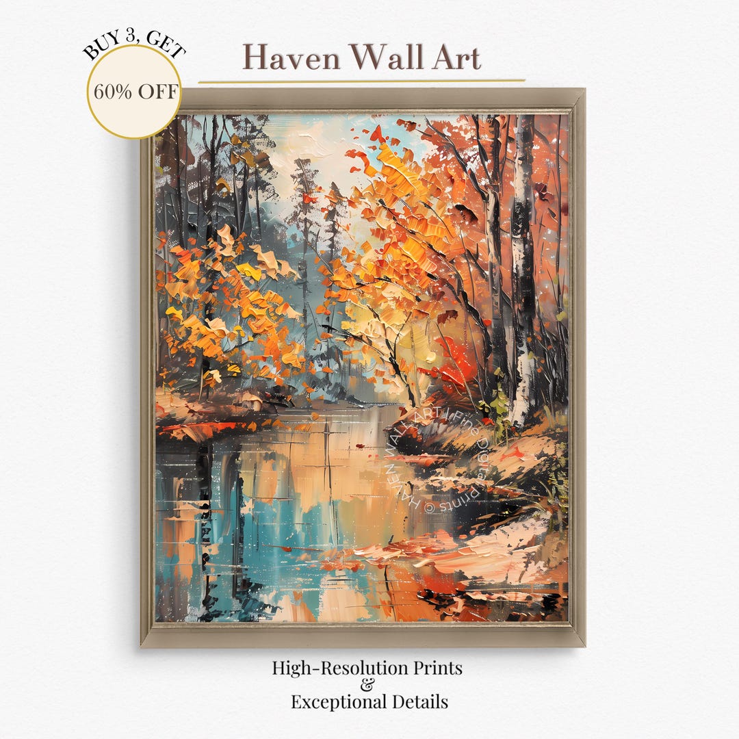 Autumn Maple Leaf River Landscape | Fall Foliage Wall Art ...