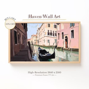 Venice Pink Canal Frame TV Art - Spring Gondola Waterway Painting, Soft Pastel Travel Decor for Samsung Frame TV | TSL118