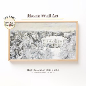 Winter Mansion Serenity | Snow-Covered Estate Scene | Samsung Frame TV Art | Rustic Farmhouse Decor | Cozy Winter Wall Art | TWL031