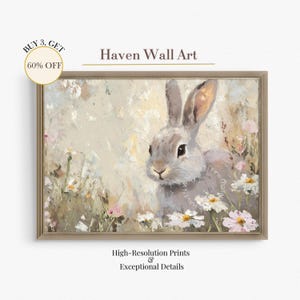 Spring Bunny in Wildflowers - Easter Rabbit Art, Cottagecore Animal Print | PSA061