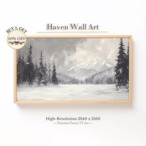 Black and White Snowy Landscape | Samsung Frame TV Art | Rustic Farmhouse Decor | Cozy Winter Wall Art | Vintage Digital Download | TWL013