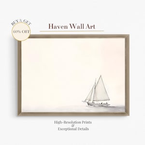 Minimalist Sailboat Art - Elegant Coastal Nautical Print, Serene Ocean Wall Decor | PUB062