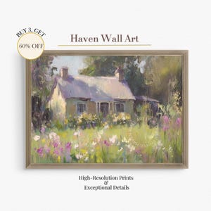Vintage Cottage Garden Printable Art - Rustic Spring Countryside House Painting, Cottagecore Wall Decor | PSC130