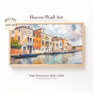 Venice Canal Frame TV Art - Colorful Waterfront Painting Italy Spring Travel Decor for Samsung Frame TV | TSL117