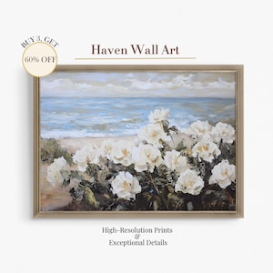 Summer Coastal Roses Print - Seaside Floral Wall Art, Beach Cottage Decor | PUF003