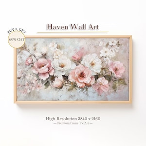 Romantic Pink Roses Frame TV Art - Soft Floral Painting, Valentine’s Day TV Decor, Blush Peony & Rose Digital Wall Art | TSF019