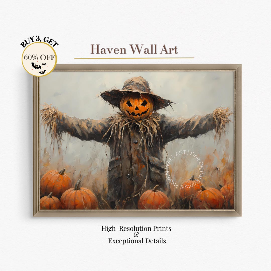 Classic Pumpkin Scarecrow Halloween Art | Rustic Fall Wall Decor | Jack ...