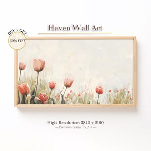 Spring Tulip Field Frame TV Art - Soft Pastel Floral Oil Painting | TSF064