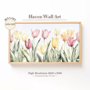 Spring Tulip Watercolor Frame TV Art - Soft Pastel Floral Samsung Frame TV Wallpaper | TSF036
