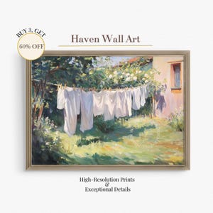 Vintage Laundry Day Art | Cottagecore Summer Print Laundry Room Art , Antique Oil Painting, Downloadable PRINTABLE| PUL137