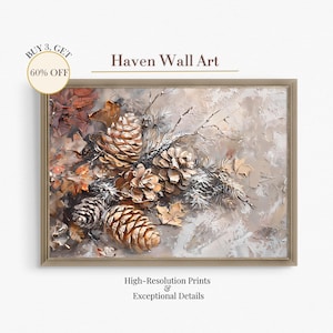 Thanksgiving Pinecone Still Life Printable Art | Rustic Autumn Wall Decor with Fir Branches | Warm Neutral Holiday Decor | PAL113