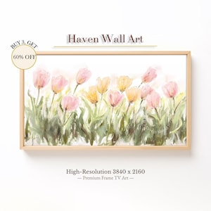 Impressionist Tulip Garden Frame TV Art - Soft Pastel Spring Digital Wallpaper | TSF058