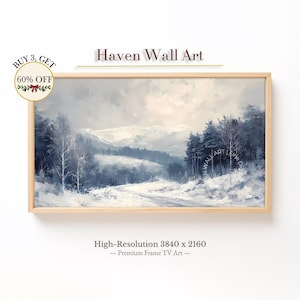 Mountain Landscape Frame TV Art | Samsung Frame TV Digital Art | Rustic Winter Decor |Serene Snowy Scenery | Vintage Winter Artwork | TWL069