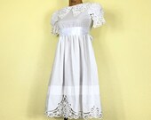 80s White Cotton Crochet Cutout Petite Tiny Fit Midi Dress XXS XS