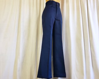 60s/70s Polished Navy High Waist Flare Wide Leg Bell Bottom Pants DEADSTOCK XS