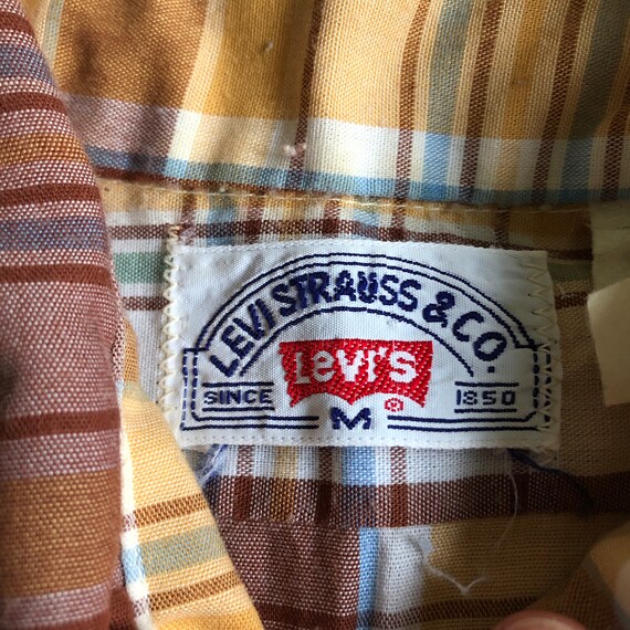 80s Levi's Brown Plaid Western Oxford Button Down… - image 6