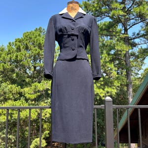 Vintage 40s/50s Navy Blue Wool Gabardine Pencil Skirt Wiggle Suit by Moordale S