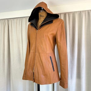 Veste en cuir souple La Pelle Firenze vintage des années 70 + capuche amovible ITALIE S