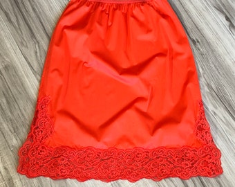 Minifalda naranja de los años 60 Vanity Fair Half Slip Lace Trim XS S