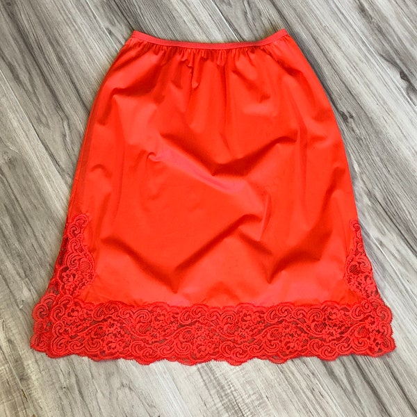 60s Orange Vanity Fair Half Slip Lace Trim Mini Skirt XS S
