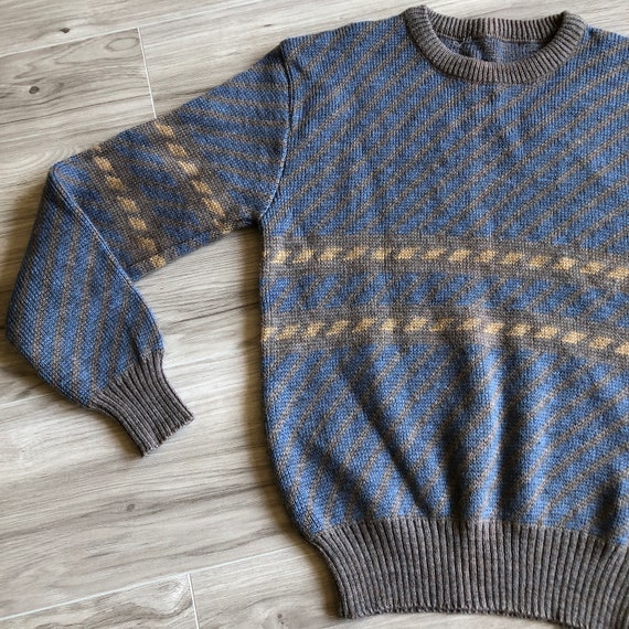 70s/80s Tan Taupe Slate Geometric Sweater - image 2