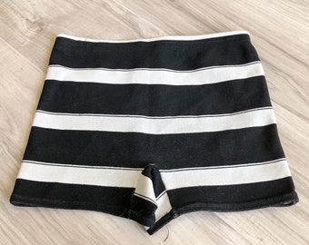 50s Tiny Fit Striped Nylon Knit Swim Trunks Union Made XS