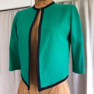 Vintage 50s/60s Green Boucle Cropped Bolero Suit Jacket XS S