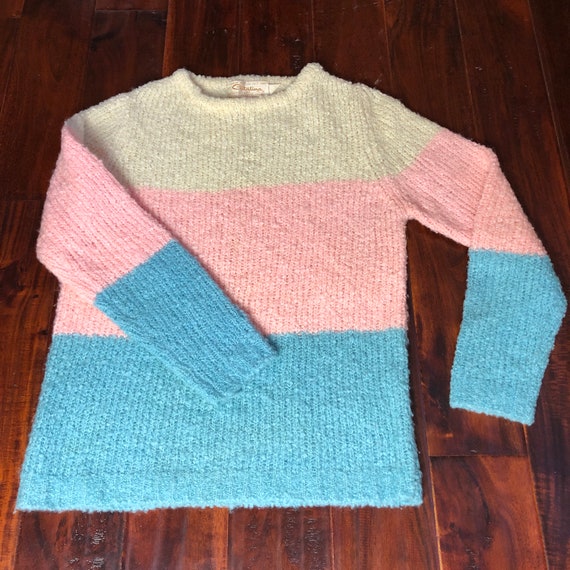 50s/60s Catalina Nubby Knit Pink Cream + Baby Blu… - image 2