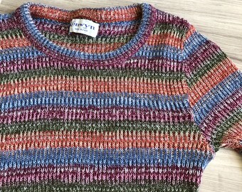 60s/70s Tiny Fit Rainbow Stripe Space Dye Sweater Top XS