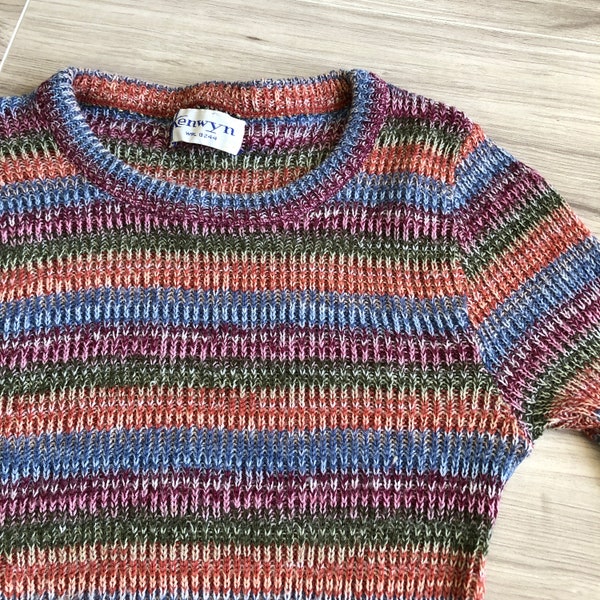 60s/70s Tiny Fit Rainbow Stripe Space Dye Sweater Top XS