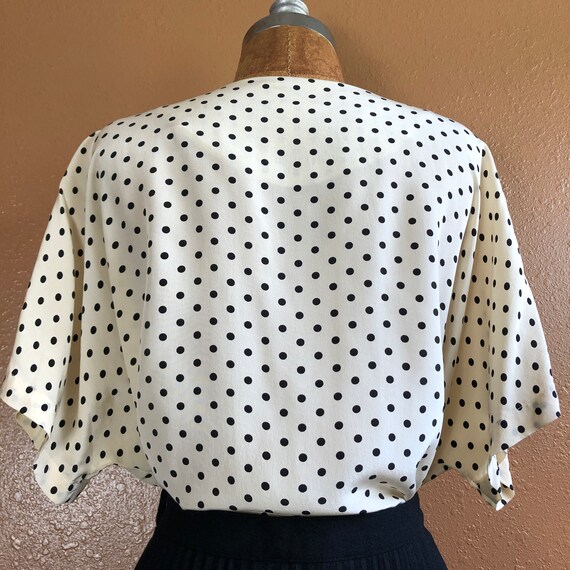 90s Silk Two Tone Polka Dot Box Cut Blouse S M L - image 4