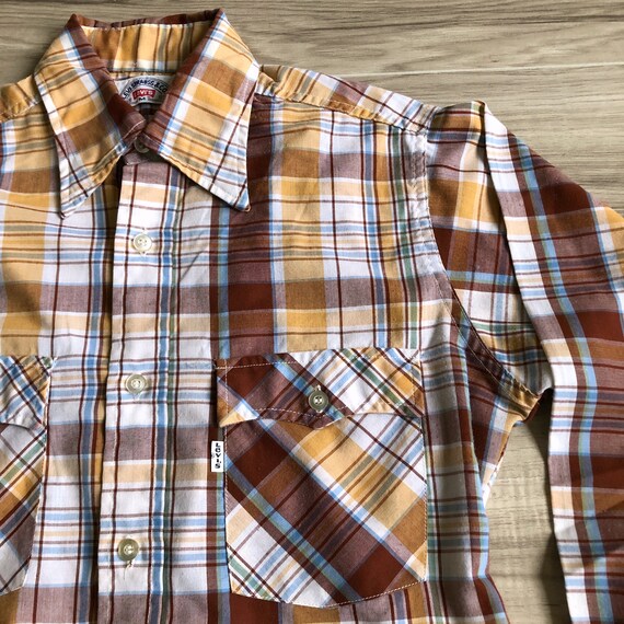 80s Levi's Brown Plaid Western Oxford Button Down… - image 3