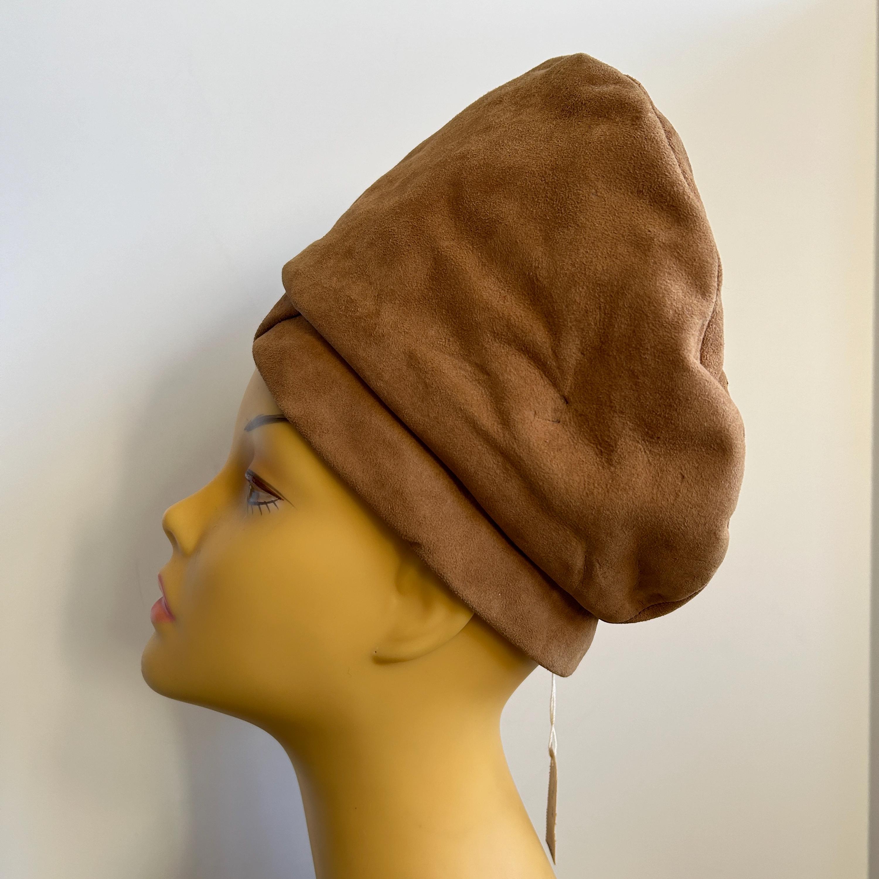 Vintage 60s Tan Suede Structured Tall Turban Style Hat By Elysees DEADSTOCK Vintage 60s Tan Suede Structured Tall Turban Style Hat by  main image 2