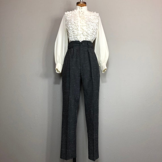 60s Vanity Fair Tuxedo Look Ruffled Lace Balloon S
