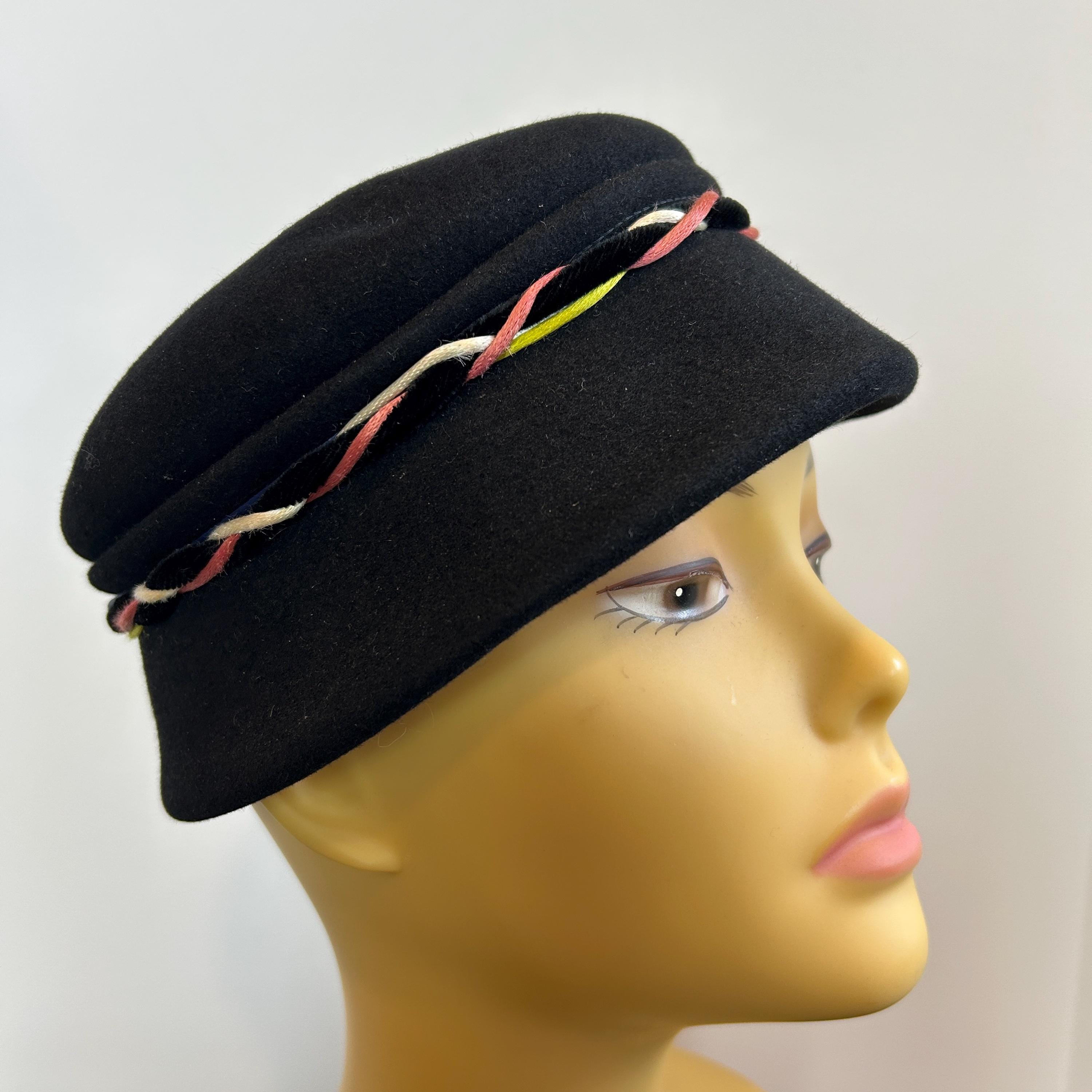 Vintage 50s Felted Wool Braided Ribbon Hat Made in ITALY 