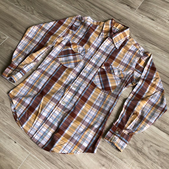 80s Levi's Brown Plaid Western Oxford Button Down… - image 2